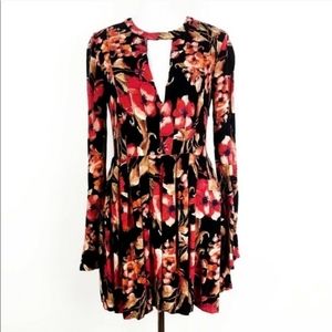 Free People floral print, bell-sleeve mini dress